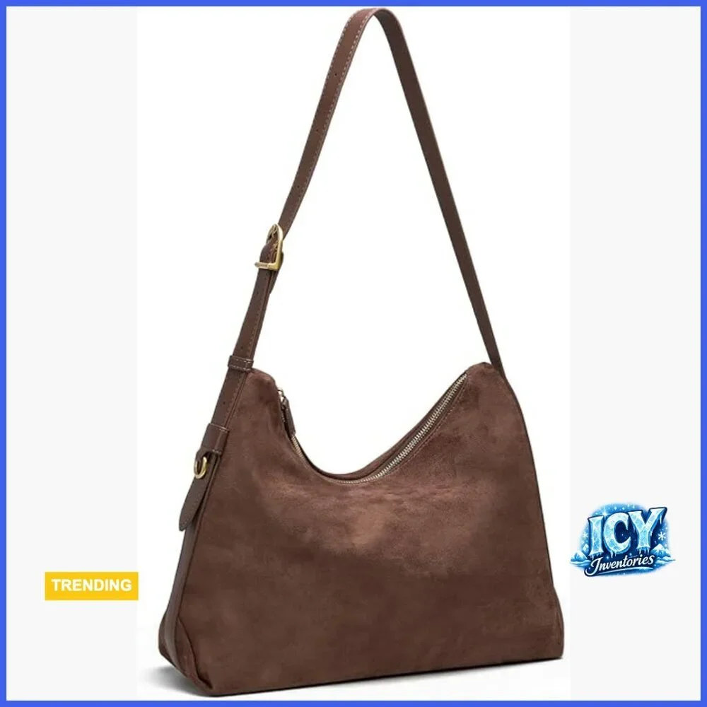 Faux Suede Slouchy Hobo Bag with Adjustable Strap and 5 Pockets